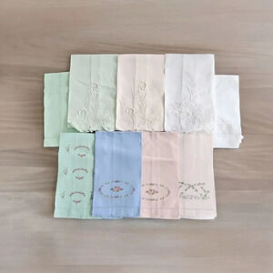 Vintage Madeira Guest towels with embroidery Pastels Spring Floral lot of 9